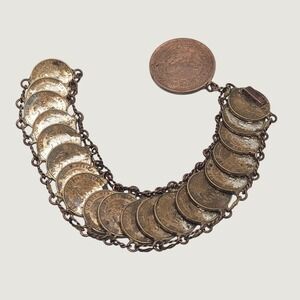 Vintage 1950s Mexico Coin Bracelet Estados Unidos Mexicanos Cinco Centavos 6in